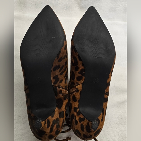 Leopard Print Pointed Toe Bow Kitten Heel Cut Ankle Booties Side Zip Boot Sz 7.5 - Picture 5 of 16